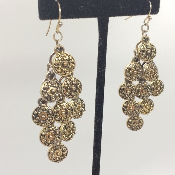 3/$30 BRASS CHANDELIER DANGLE ARTICULATED CIRCLE COIN EARRINGS - Picture 4 of 9